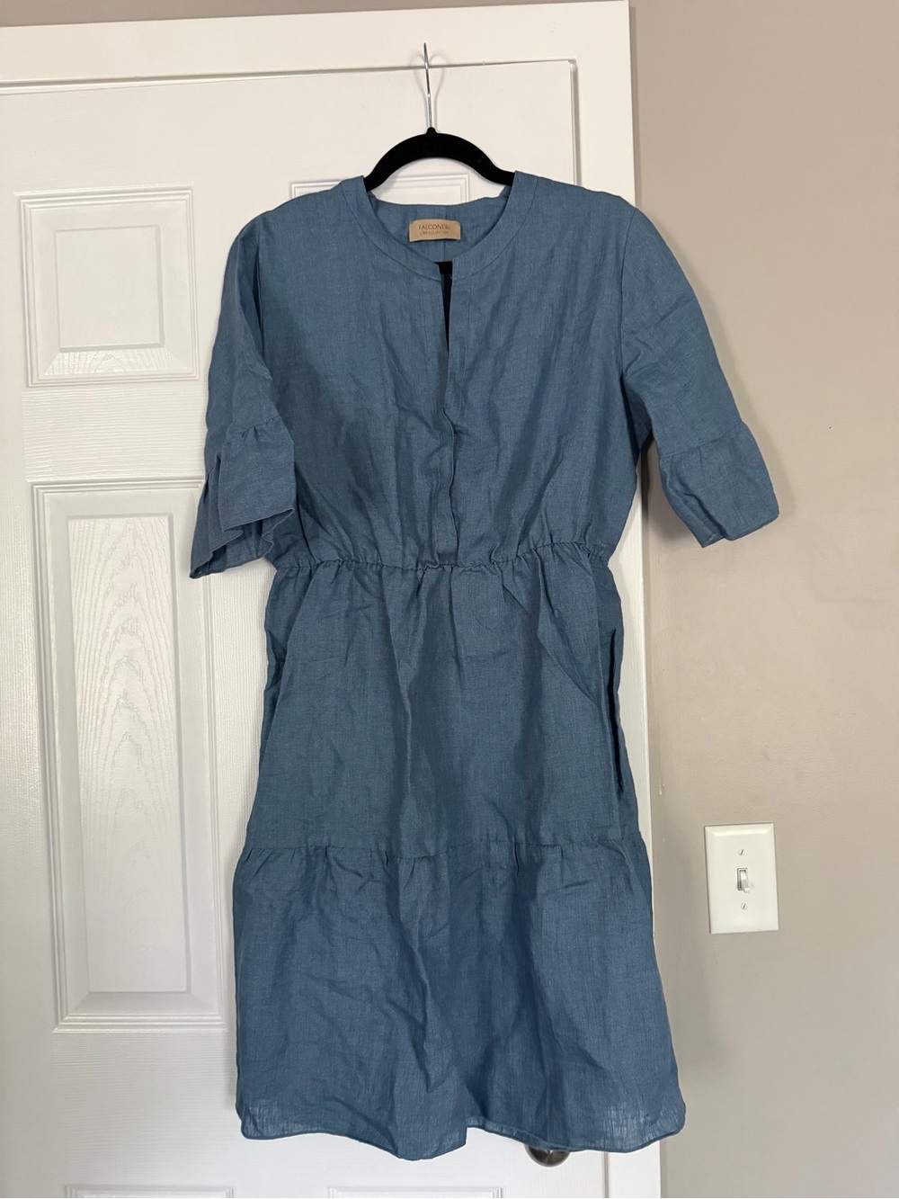 Falconeri Lino Collection 100% Linen Blue Ruffle Dress